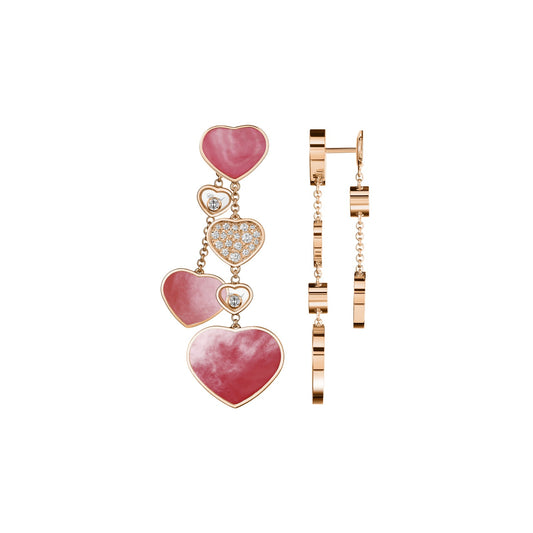 Chopard Happy Hearts earrings in 18k ethical rose gold with diamonds and mother of pearl view 2