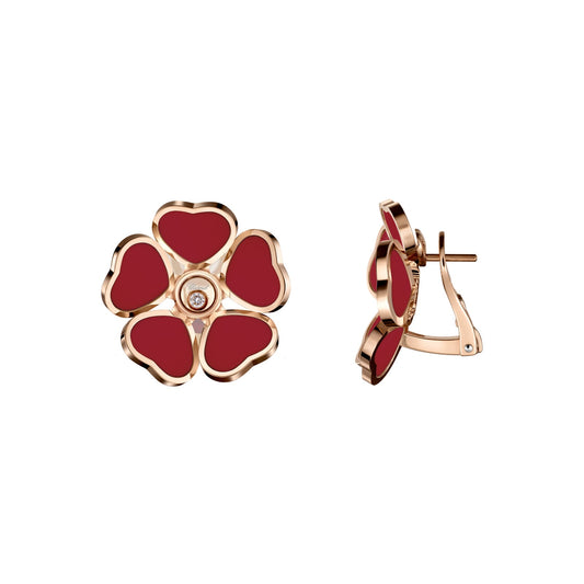 Chopard Happy Hearts earrings in 18k ethical rose gold with moving diamonds view 2