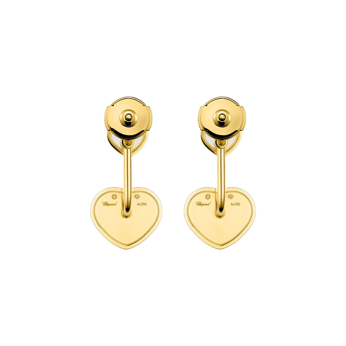 Chopard Happy Hearts earrings in 18k ethical yellow gold with moving diamonds view 4