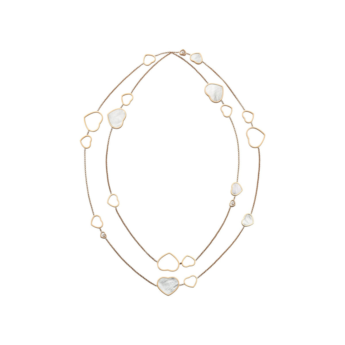 Chopard Happy Hearts necklace in 18k ethical rose gold with diamonds and mother of pearl view 2