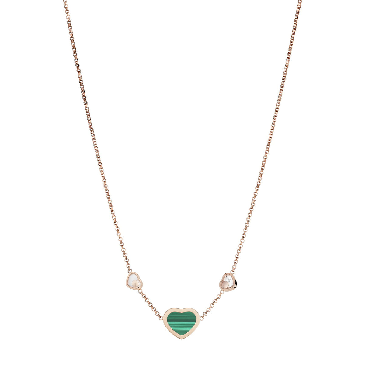 Chopard Happy Hearts necklace in 18k ethical rose gold with moving diamonds and malachite view 4