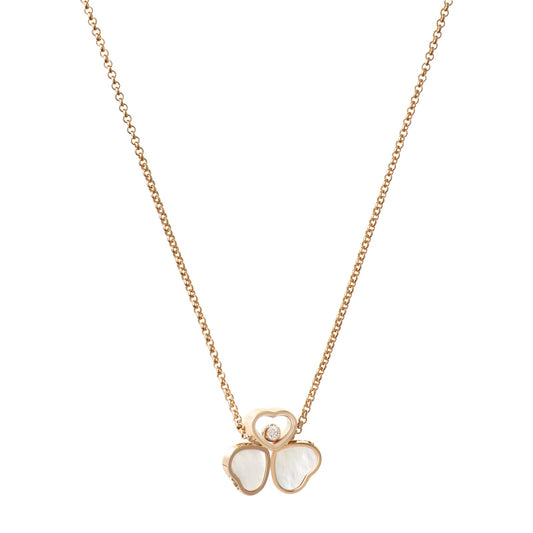 Chopard Happy Hearts necklace in 18k ethical rose gold with moving diamonds and mother of pearl view 2