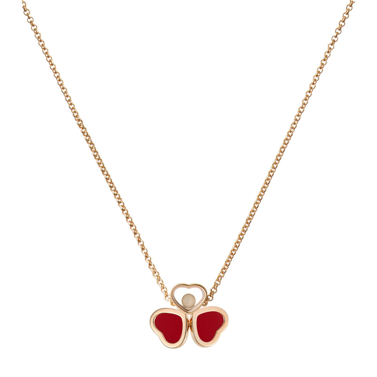 Chopard Happy Hearts necklace in 18k ethical rose gold with moving diamonds view 4