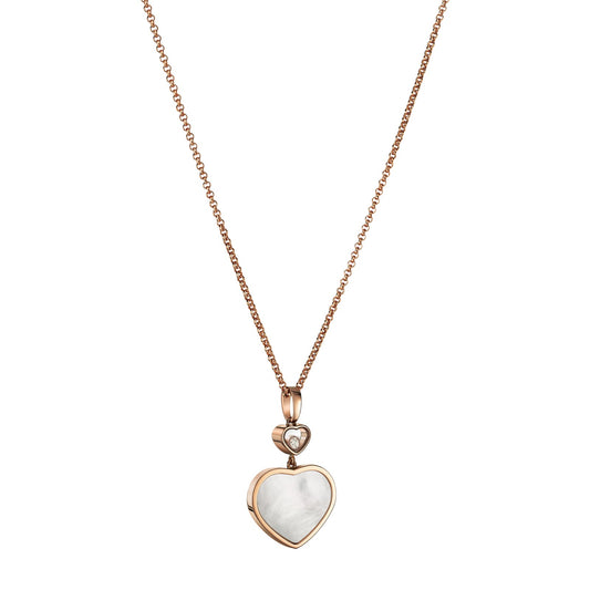 Chopard Happy Hearts pendant in 18k ethical rose gold with moving diamonds and mother of pearl view 2