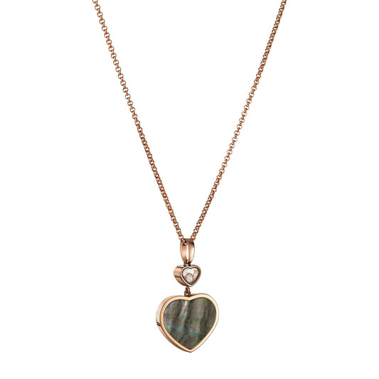 Chopard Happy Hearts pendant in 18k ethical rose gold with moving diamonds and mother of pearl view 2