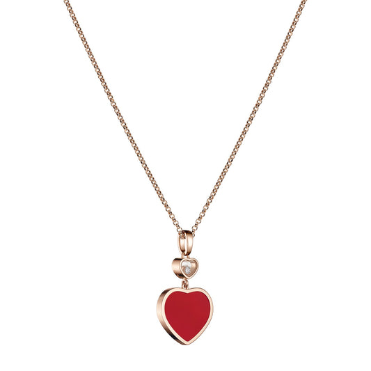 Chopard Happy Hearts pendant in 18k ethical rose gold with moving diamonds and carnelian, view 2