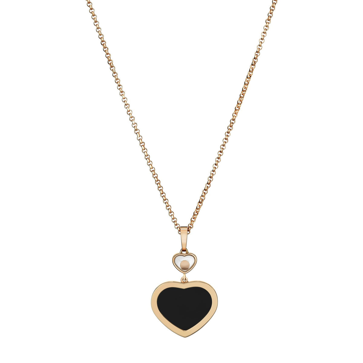Chopard Happy Hearts pendant in 18k ethical rose gold with moving diamonds and onyx, view 4