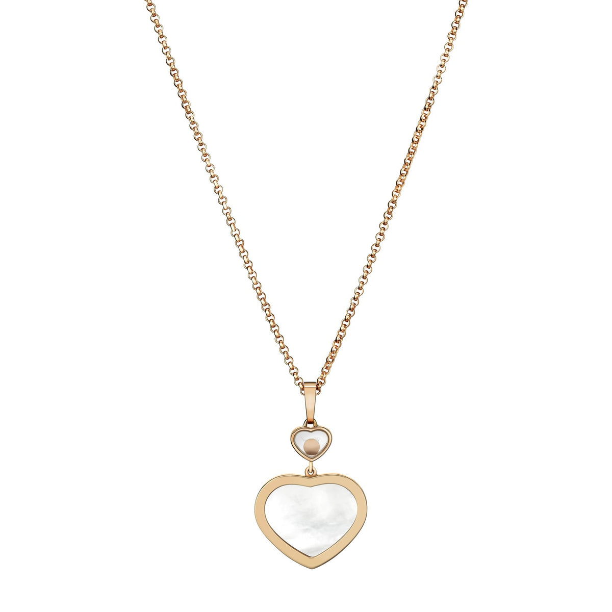 Chopard Happy Hearts pendant in 18k ethical rose gold with moving diamonds and mother of pearl, view 4