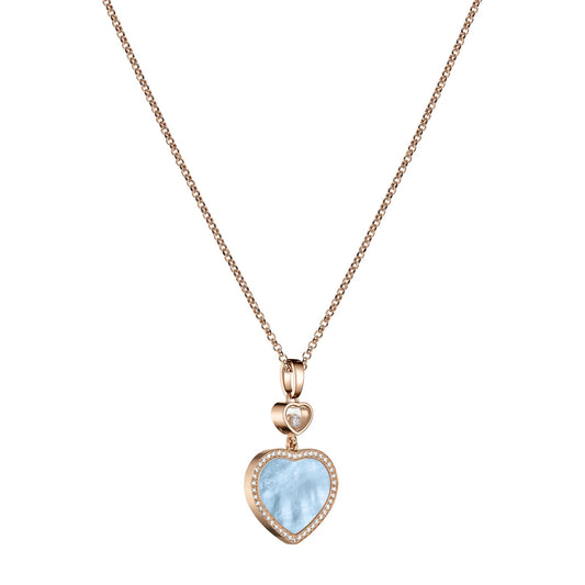 Chopard Happy Hearts pendant in 18k ethical rose gold with moving diamonds, mother of pearl and turquoise, view 2
