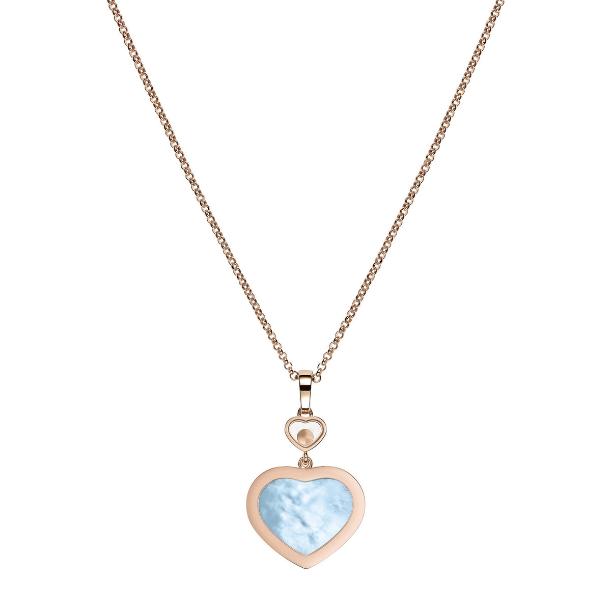 Chopard Happy Hearts pendant in 18k ethical rose gold with moving diamonds, mother of pearl and turquoise, view 4
