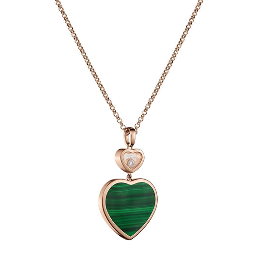 Chopard Happy Hearts pendant in 18k ethical rose gold with moving diamonds and malachite, view 2