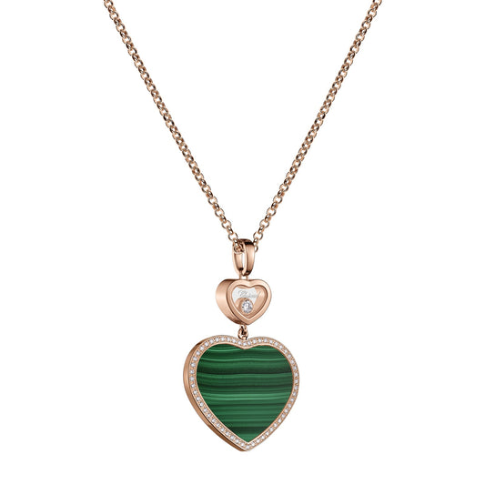 Chopard Happy Hearts pendant in 18k ethical rose gold with moving diamonds and malachite, view 2