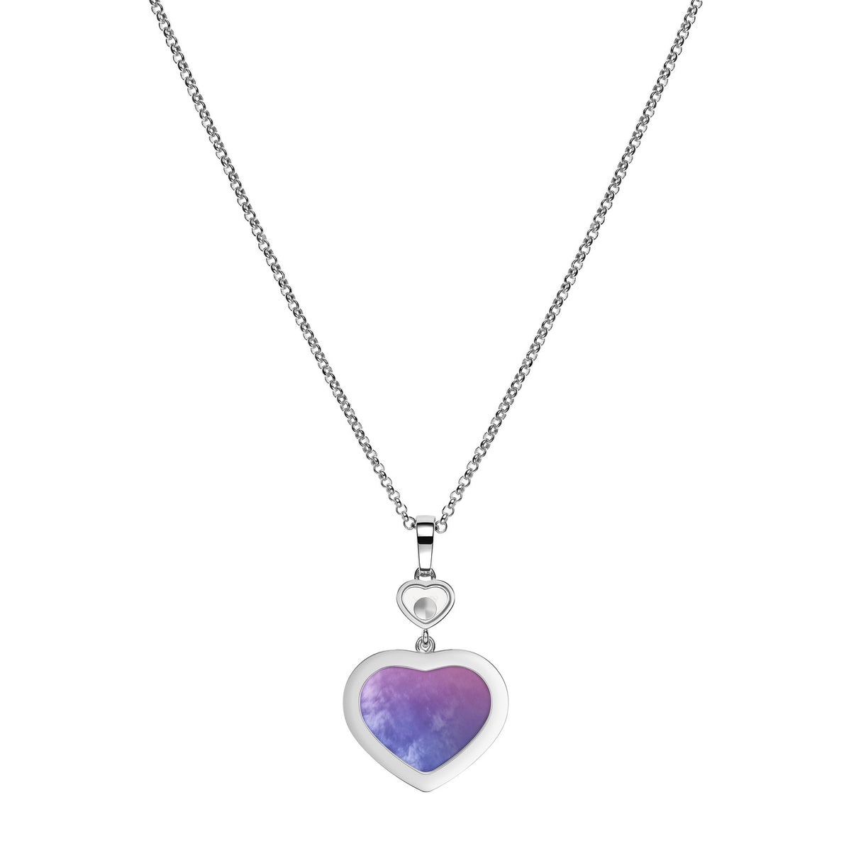 Chopard Happy Hearts pendant in 18k ethical white gold with moving diamonds and mother of pearl, view 4