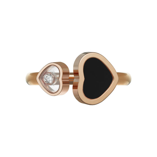 Chopard Happy Hearts ring in 18k ethical rose gold with diamonds and onyx, view 2