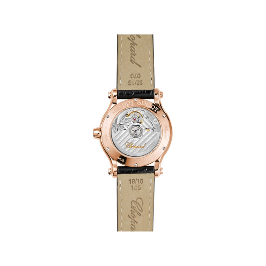 Chopard Happy Sport watch in 18k ethical rose gold with moving diamonds and sapphires, view 2