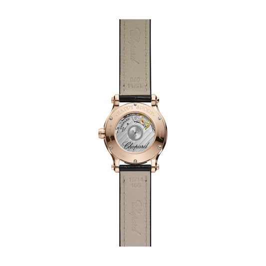 Chopard Happy Sport watch in 18k ethical rose gold with moving diamonds and sapphires, view 2