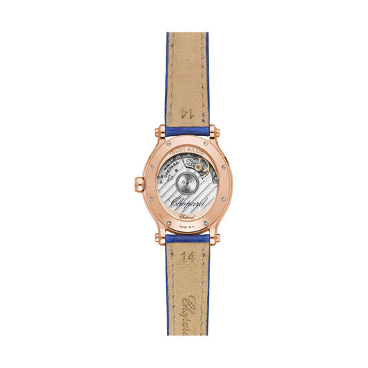 Chopard Happy Sport watch in 18k ethical rose gold with moving diamonds and sapphires, view 2