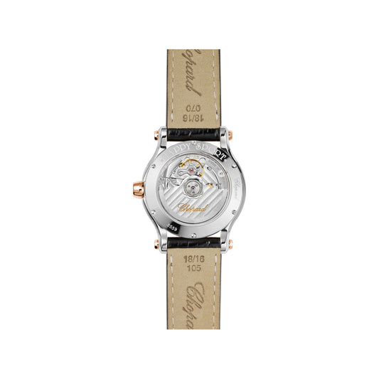 Chopard Happy Sport watch in 18k ethical rose gold and stainless steel with moving diamonds, view 2