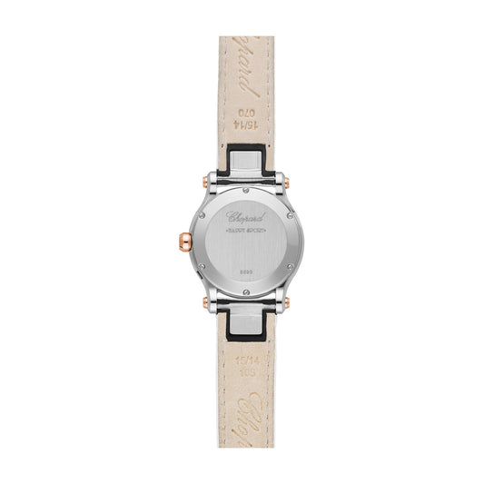 Chopard Happy Sport watch in 18k ethical rose gold and stainless steel with diamonds and mother of pearl, view 2