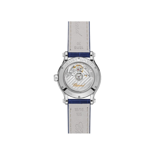 Chopard Happy Sport watch in stainless steel with moving diamonds and sapphires, view 2