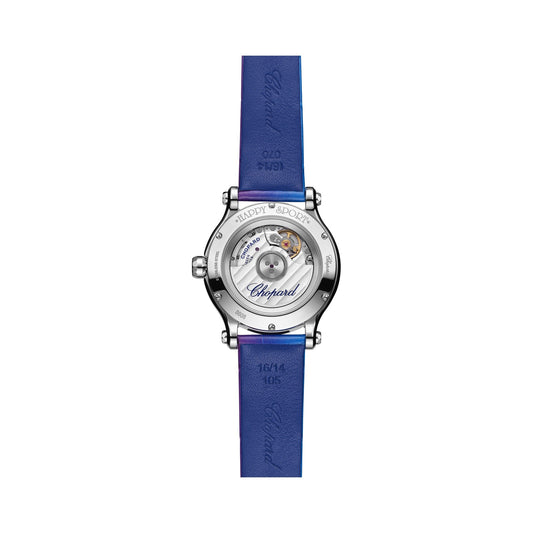 Chopard Happy Sport watch in stainless steel with moving diamonds and sapphires, view 2