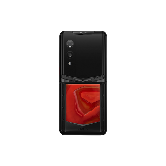 VERTU QUANTUM FLIP PHONE PHOENIX FLAME AGATE, side profile with the hinge, hand-polished agate case