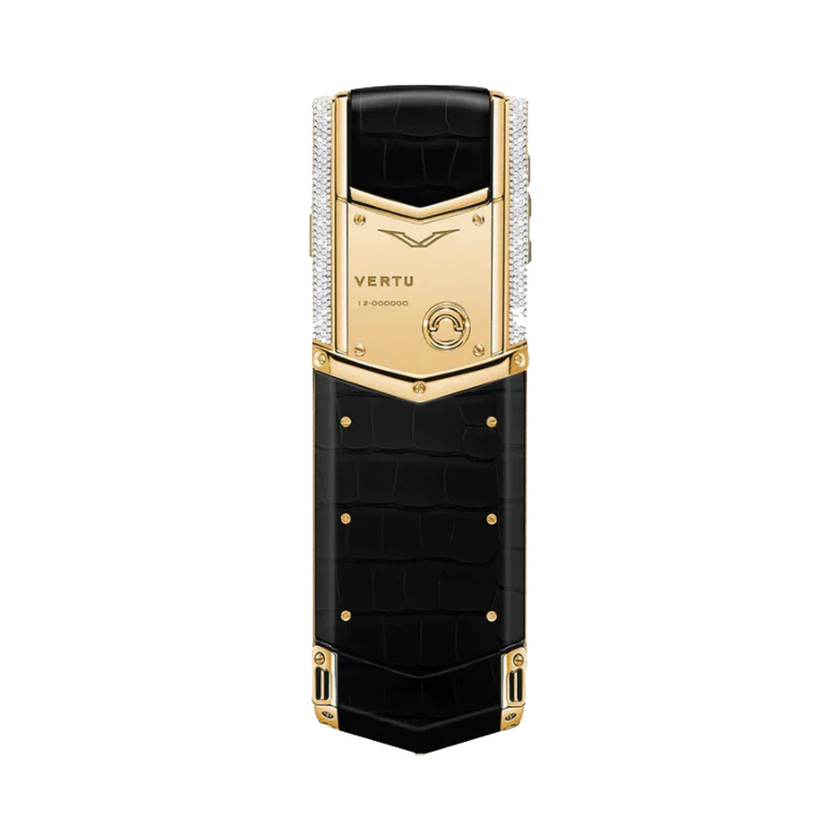 VERTU SIGNATURE V PHONE BESPOKE GOLD AND DIAMOND BLACK ALLIGATOR SKIN, view 2