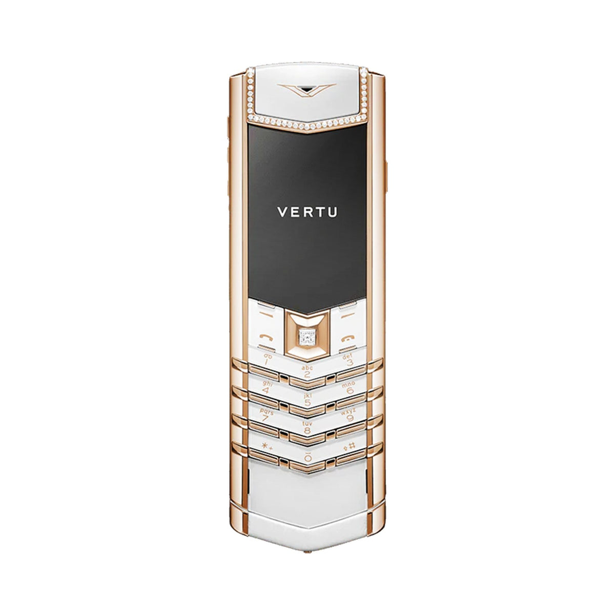 VERTU SIGNATURE V PHONE BESPOKE GOLD AND DIAMOND WHITE ALLIGATOR SKIN, view 1