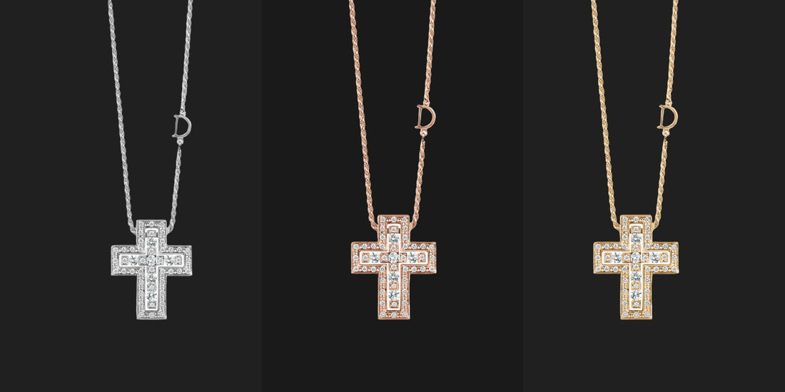Damiani Belle Epoque cross necklace in white, rose and yellow gold