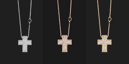 Damiani Belle Epoque cross necklace in white, rose and yellow gold