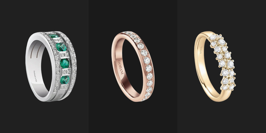 Damiani rings in white, rose and yellow gold