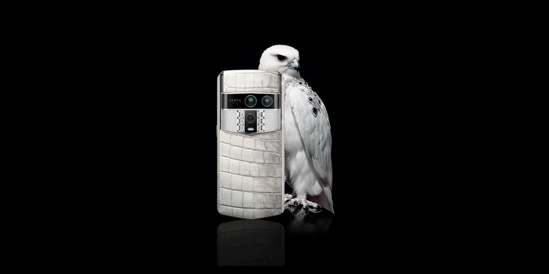 VERTU Agent Q in white alligator skin with a white falcon