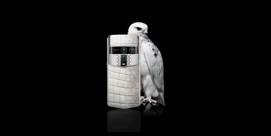VERTU Agent Q in white alligator skin with a white falcon