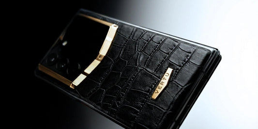 VERTU AlphaFold in black alligator skin with gold