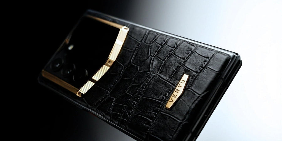 VERTU AlphaFold in black alligator skin with gold