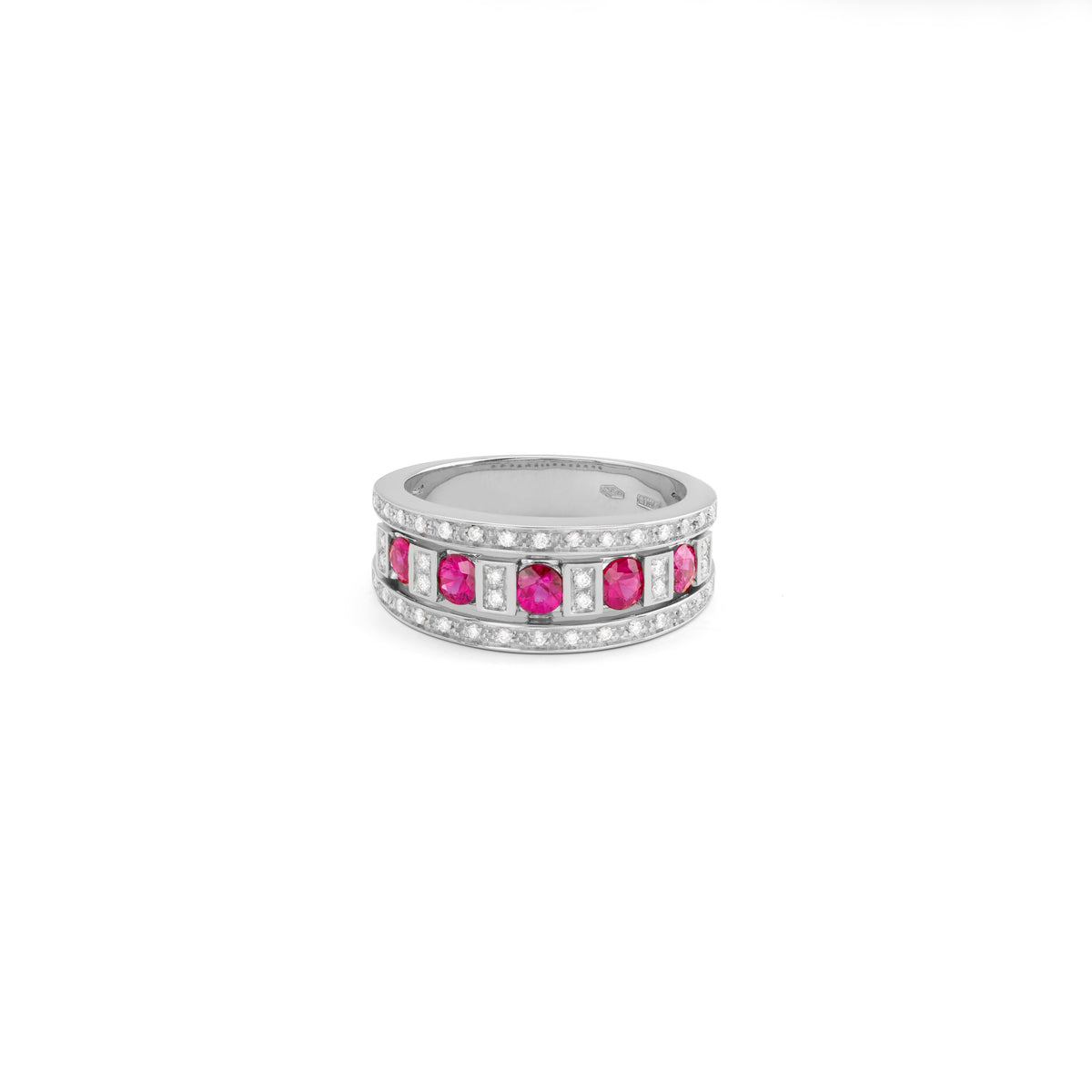 Damiani Belle Epoque Ring 20039700, An 18k white gold ring set with diamonds and rubies