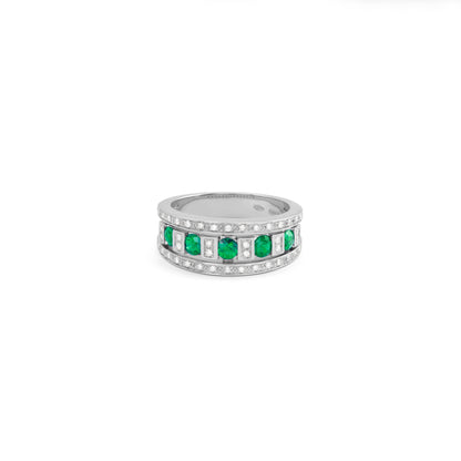 Damiani Belle Epoque Ring 20039701, An 18k white gold ring set with diamonds and emeralds