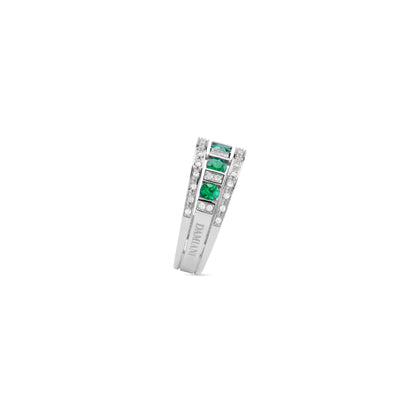 Damiani Belle Epoque Ring 20039701, An 18k white gold ring set with diamonds and emeralds