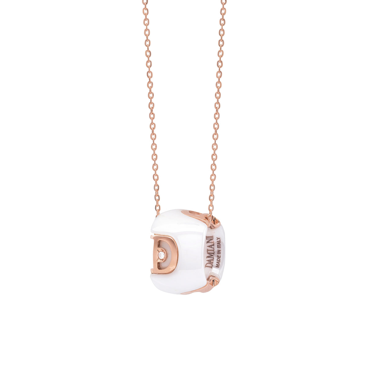 Damiani D.Icon Necklace 20045905, An 18k rose and white gold and ceramic necklace set with diamonds