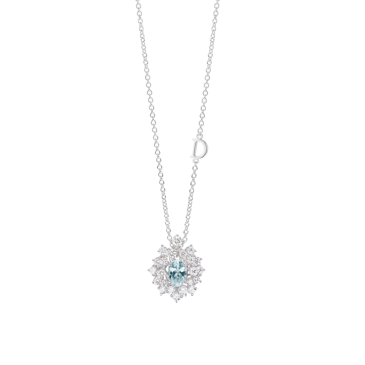 Damiani Mimosa Necklace 20071067, An 18k white gold necklace set with diamonds and aquamarine