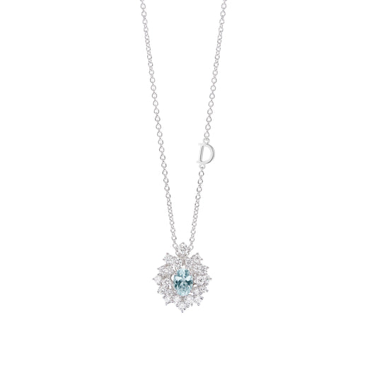 Damiani Mimosa Necklace 20071067, An 18k white gold necklace set with diamonds and aquamarine