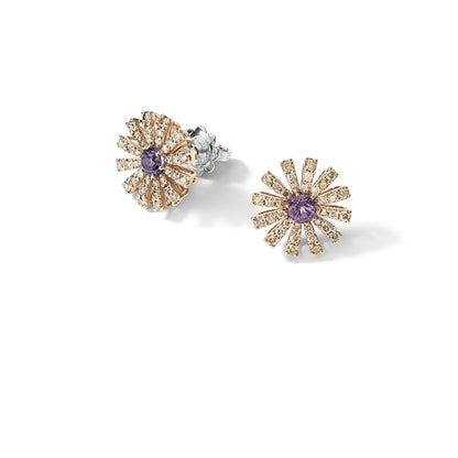 Damiani Margherita Earrings 20072767, Pink gold, brown diamonds and amethyst earrings, 14 mm