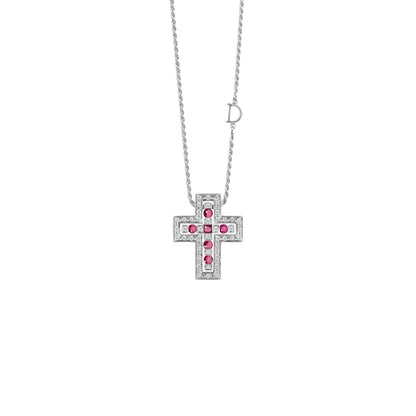 Damiani Belle Epoque Cross 20073459, An 18k white gold cross pendant set with diamonds and rubies