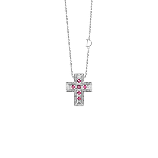 Damiani Belle Epoque Cross 20073459, An 18k white gold cross pendant set with diamonds and rubies
