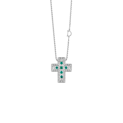 Damiani Belle Epoque Cross 20073460, An 18k white gold cross pendant set with diamonds and emeralds