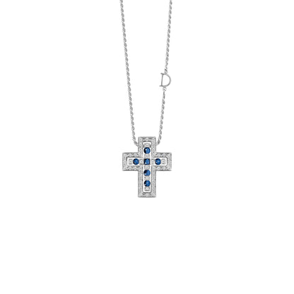 Damiani Belle Epoque Cross 20073461, An 18k white gold cross pendant set with diamonds and sapphires