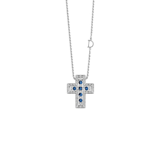 Damiani Belle Epoque Cross 20073461, An 18k white gold cross pendant set with diamonds and sapphires
