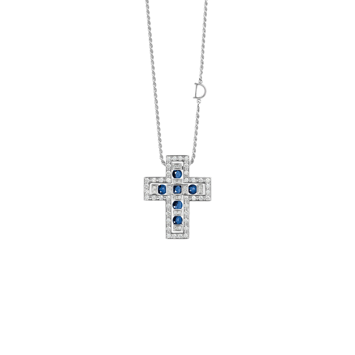 Damiani Belle Epoque Cross 20073471, White gold, diamonds and sapphires necklace