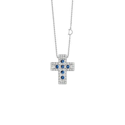 Damiani Belle Epoque Cross 20073471, White gold, diamonds and sapphires necklace