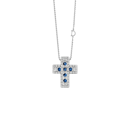 Damiani Belle Epoque Cross 20073471, An 18k white gold cross pendant set with diamonds and sapphires